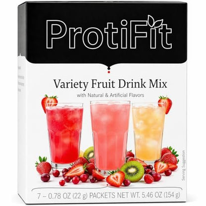 ProtiFit High Protein Fruchtpulver Mix, 15g Protein, Zuckerfrei, Kalorienarm, Ideal Protein kompatibel, 7 Portionen (Variety Pack)