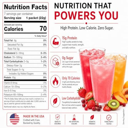 ProtiFit High Protein Fruchtpulver Mix, 15g Protein, Zuckerfrei, Kalorienarm, Ideal Protein kompatibel, 7 Portionen (Variety Pack)
