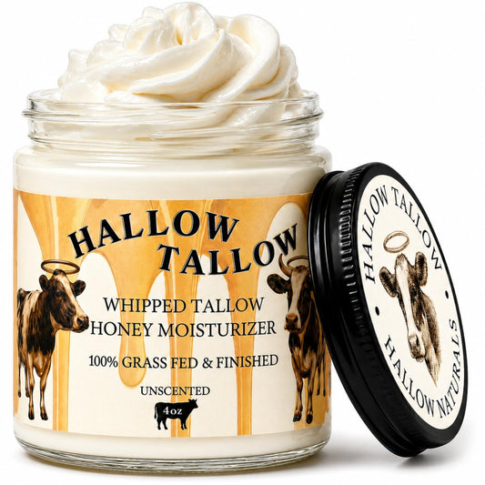 Hallow Tallow Whipped Beef Tallow Feuchtigkeitscreme – 100% grasgefüttertes & fertiggestelltes Tallow-Balsam mit Manuka-Honig, Jojoba- & Olivenöl, Ringelblumenextrakt – Natürliche feuchtigkeitsspendende Gesichts- & Körpercreme, 118 ml
