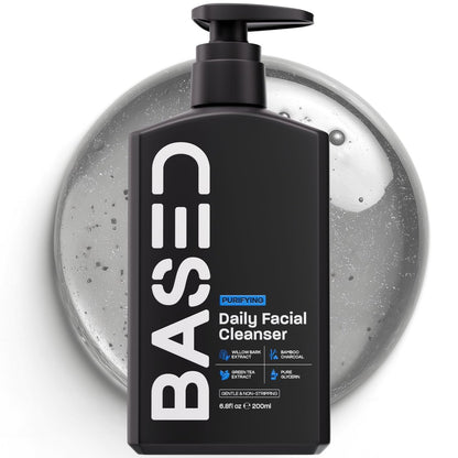 BASED Daily Facial Cleanser für Männer – Tiefenreinigende Formel mit Bambuskohle & Weidenrinde – Entfernt Rückstände ohne Austrocknen – Klare Haut (200 ml, 1er-Pack)