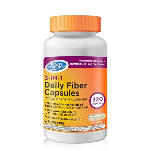 RIGHT REMEDIES 3-in-1 Tägliche Ballaststoffkapseln – Flohsamenschalen 500mg, pflanzliches Nahrungsergänzungsmittel (320 Kapseln) für die Verdauungsgesundheit