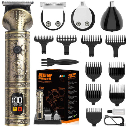 NuvaConx Trimmer Kit Profi-Haarschneider mit Nullspalt-T-Klinge, Elektrorasierer, Nasen- und Körperhaartrimmer für Herren, kabelloses Pflegeset 4-in-1, Bronze