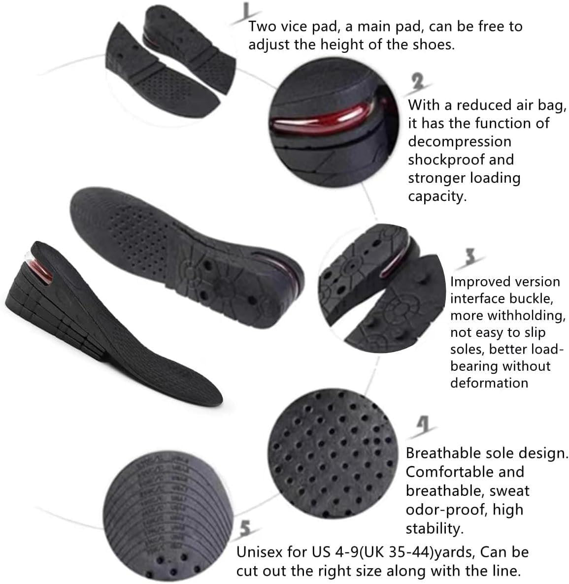 QUORYTH Höhenverstellbare Einlegesohlen 2-Schicht Air-Up Schuhheber 4,5 cm Absatzerhöhung für Herren und Damen