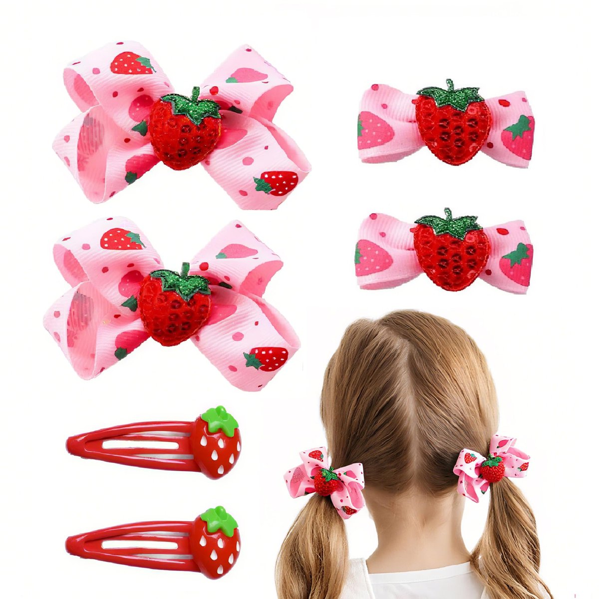 ZANWELL 6er-Pack Kawaii Erdbeer-Haarklammern für Mädchen – Rosa Frucht-Haarspangen, allergenfreies Metall, rutschfest, für den Alltag & Partys