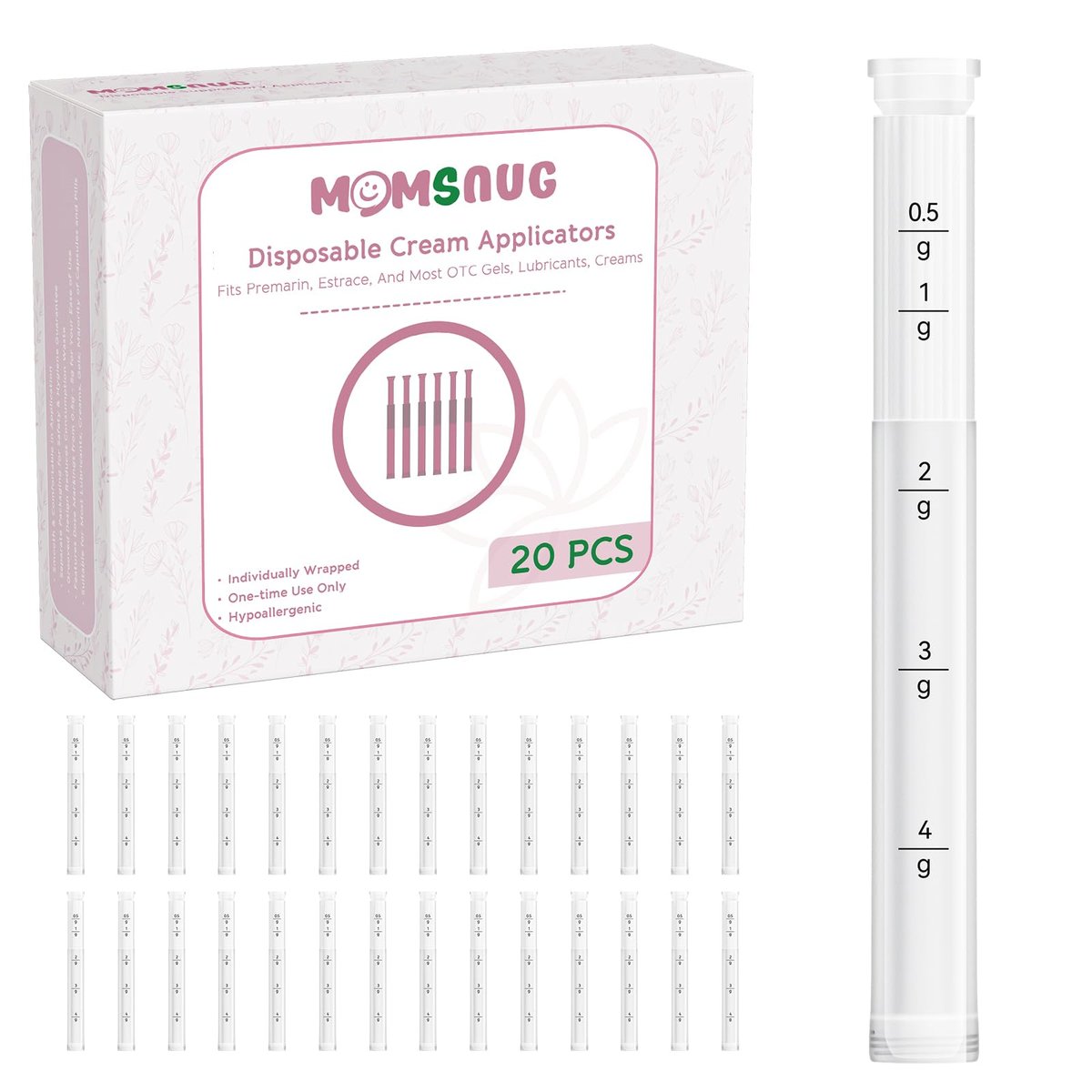 Einweg-Vaginalcreme-Applikator für Frauen, Vaginalgel-Applikator mit Dosierungsmarkierungen, hygienischer Gewinde-Injektor passend für Premarin, Estrace, Preseed und die meisten OTC-Gele und Gleitmittel (20er Pack)
