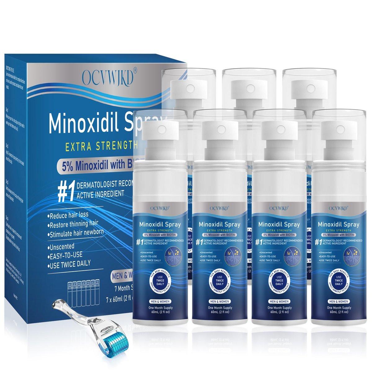 5% Minoxidil für Männer und Frauen, Nachwuchsserum, Extra Stärke Spray gegen Haarausfall, Minoxidil 5 Prozent, Dickeres und gesünderes Haar, Bartwuchsset, topische Behandlung, 60ml x 7 Flaschen (Extra Stärke)