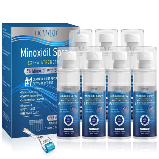 5% Minoxidil für Männer und Frauen, Nachwuchsserum, Extra Stärke Spray gegen Haarausfall, Minoxidil 5 Prozent, Dickeres und gesünderes Haar, Bartwuchsset, topische Behandlung, 60ml x 7 Flaschen (Extra Stärke)