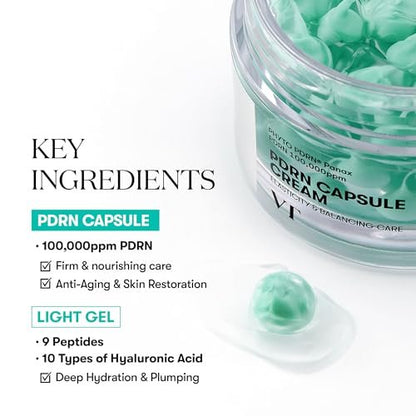 VT COSMETICS PDRN Capsule Cream 100 – Feuchtigkeitsspendende Gesichtscreme mit 100.000 ppm PDRN, Hyaluronsäure, 9 Peptiden – Straffende & polsternde Pflegecreme, Koreanische Hautpflege (1,69 fl. oz.)