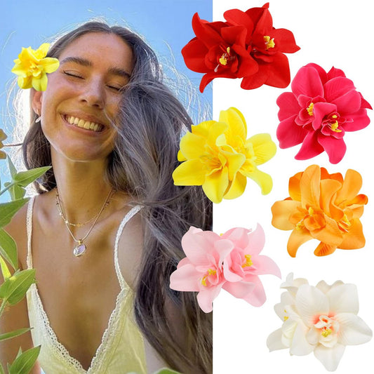 6er-Pack Hawaiianische Blumen-Haarklammern für Frauen – Tropische Bohemia-Blumen-Haarspangen für Strand, Urlaub, Party und Hochzeit