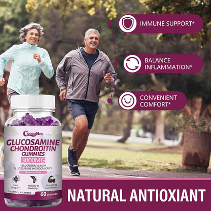 CocoaNee 2er-Pack Glucosamin Chondroitin Gummis – 3000 mg extra starke Gelenkunterstützung mit MSM & Holunderbeere, für Beweglichkeit & Immunsystem, 120 Stück
