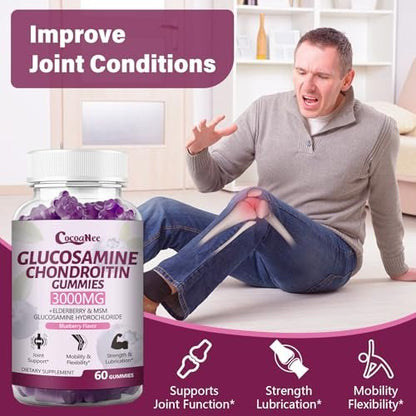 CocoaNee 2er-Pack Glucosamin Chondroitin Gummis – 3000 mg extra starke Gelenkunterstützung mit MSM & Holunderbeere, für Beweglichkeit & Immunsystem, 120 Stück