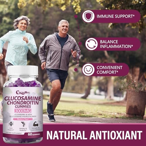 CocoaNee 2er-Pack Glucosamin Chondroitin Gummis – 3000 mg extra starke Gelenkunterstützung mit MSM & Holunderbeere, für Beweglichkeit & Immunsystem, 120 Stück