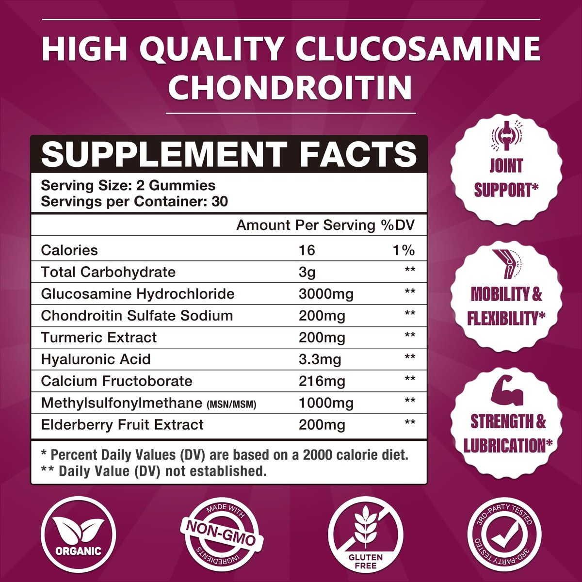 CocoaNee 2er-Pack Glucosamin Chondroitin Gummis – 3000 mg extra starke Gelenkunterstützung mit MSM & Holunderbeere, für Beweglichkeit & Immunsystem, 120 Stück