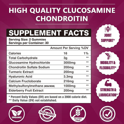 CocoaNee 2er-Pack Glucosamin Chondroitin Gummis – 3000 mg extra starke Gelenkunterstützung mit MSM & Holunderbeere, für Beweglichkeit & Immunsystem, 120 Stück