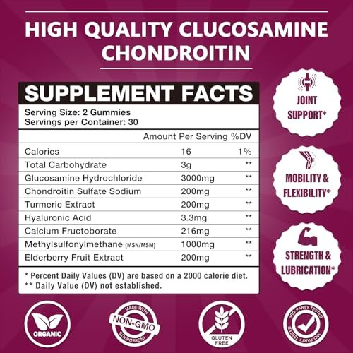 CocoaNee 2er-Pack Glucosamin Chondroitin Gummis – 3000 mg extra starke Gelenkunterstützung mit MSM & Holunderbeere, für Beweglichkeit & Immunsystem, 120 Stück