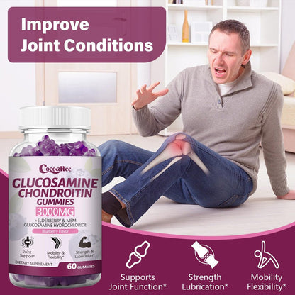CocoaNee 2er-Pack Glucosamin Chondroitin Gummis – 3000 mg extra starke Gelenkunterstützung mit MSM & Holunderbeere, für Beweglichkeit & Immunsystem, 120 Stück