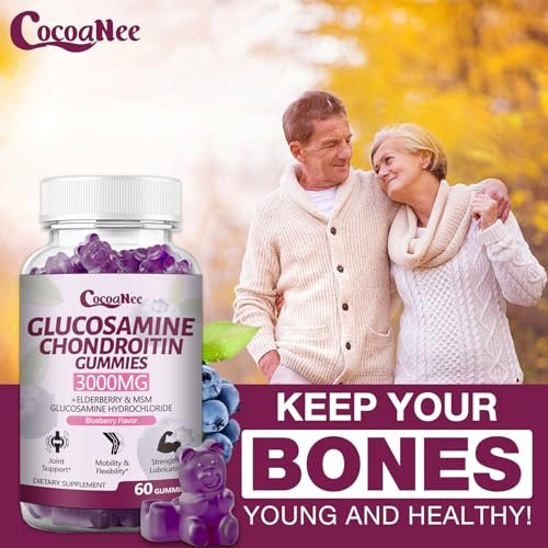 CocoaNee 2er-Pack Glucosamin Chondroitin Gummis – 3000 mg extra starke Gelenkunterstützung mit MSM & Holunderbeere, für Beweglichkeit & Immunsystem, 120 Stück