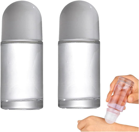 2 Stück 50 ml leere Glas-Rollerflaschen mit Kunststoff-Rollkugel, auslaufsichere Massage-Rollerflaschen mit weißem Deckel für ätherische Öle, nachfüllbare Behälter
