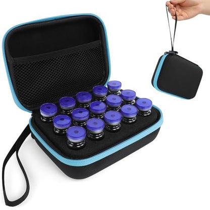 EIPTLOS Insulin-Aufbewahrungstasche für Kühlschrank – 15 Fächer für 10-ml-U-100-Vials – EVA-Futteral mit Reißverschluss – Blau
