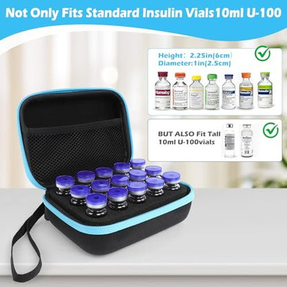 EIPTLOS Peptid-Vial-Etui für Kühlschrankaufbewahrung – Insulin-Vial-Schutzhülle, Reiseetui für 15 Standard-10-ml-U-100-Vials mit Reißverschluss