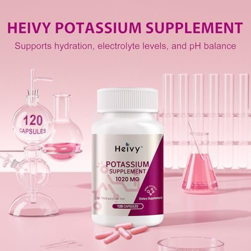 Heivy Kaliumpräparat 1020 mg, Kaliumbicarbonat, unterstützt Elektrolytgleichgewicht, Muskelfunktion & Herzgesundheit, hergestellt in USA, glutenfrei, nicht-GVO, 120 vegane Kapseln