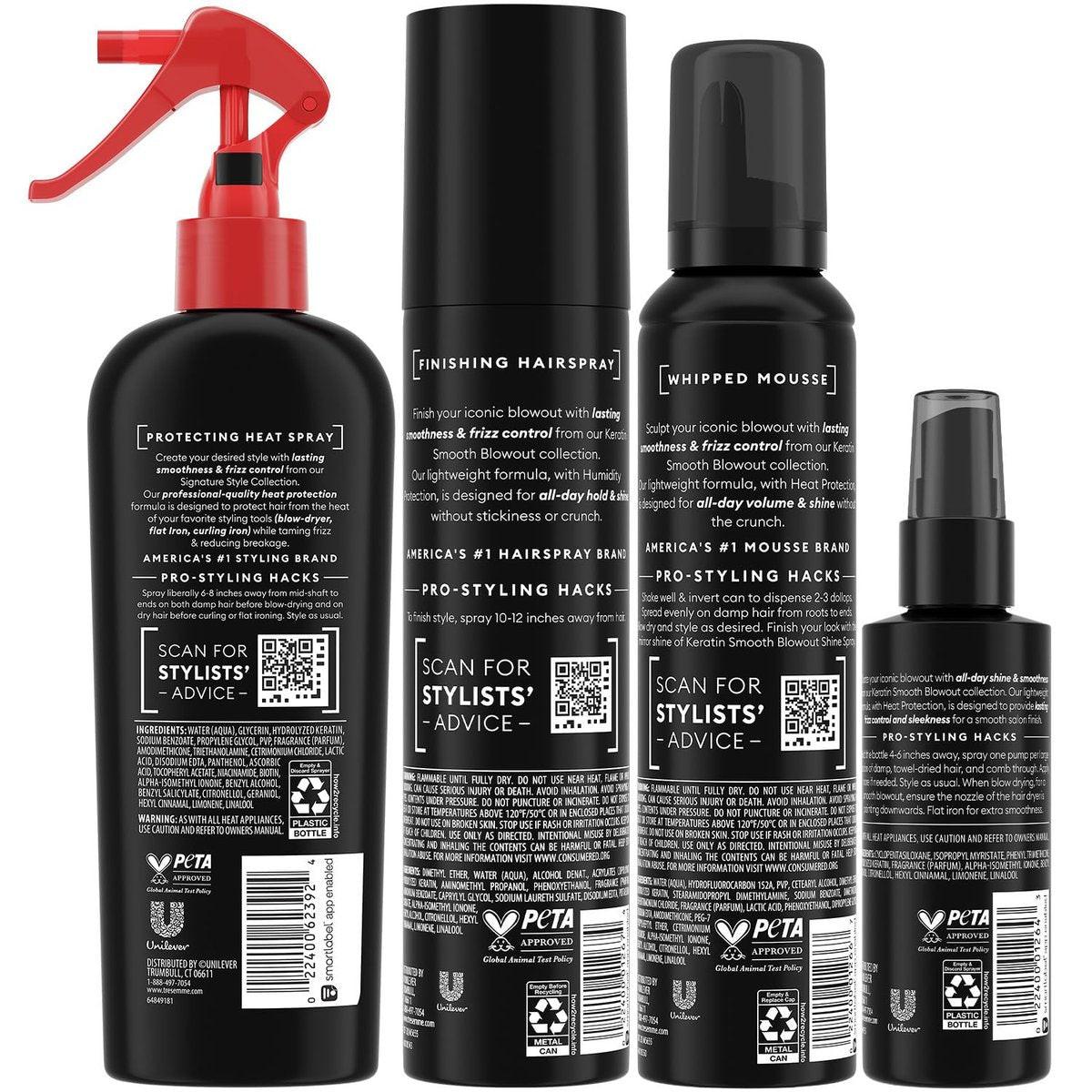 TRESemmé Keratin Smooth Blowout Haarstyling Set – Mousse + Finishing Spray & Hitzeschutzspray, Frizz-Kontrolle