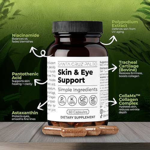 Santa Cruz Paleo Haut- & Augen-Kapseln, Tägliche Formel für Hautbild & Augenpflege, Saubere Inhaltsstoffe, Glutenfrei, Keto & Paleo Freundlich, 60 Kapseln