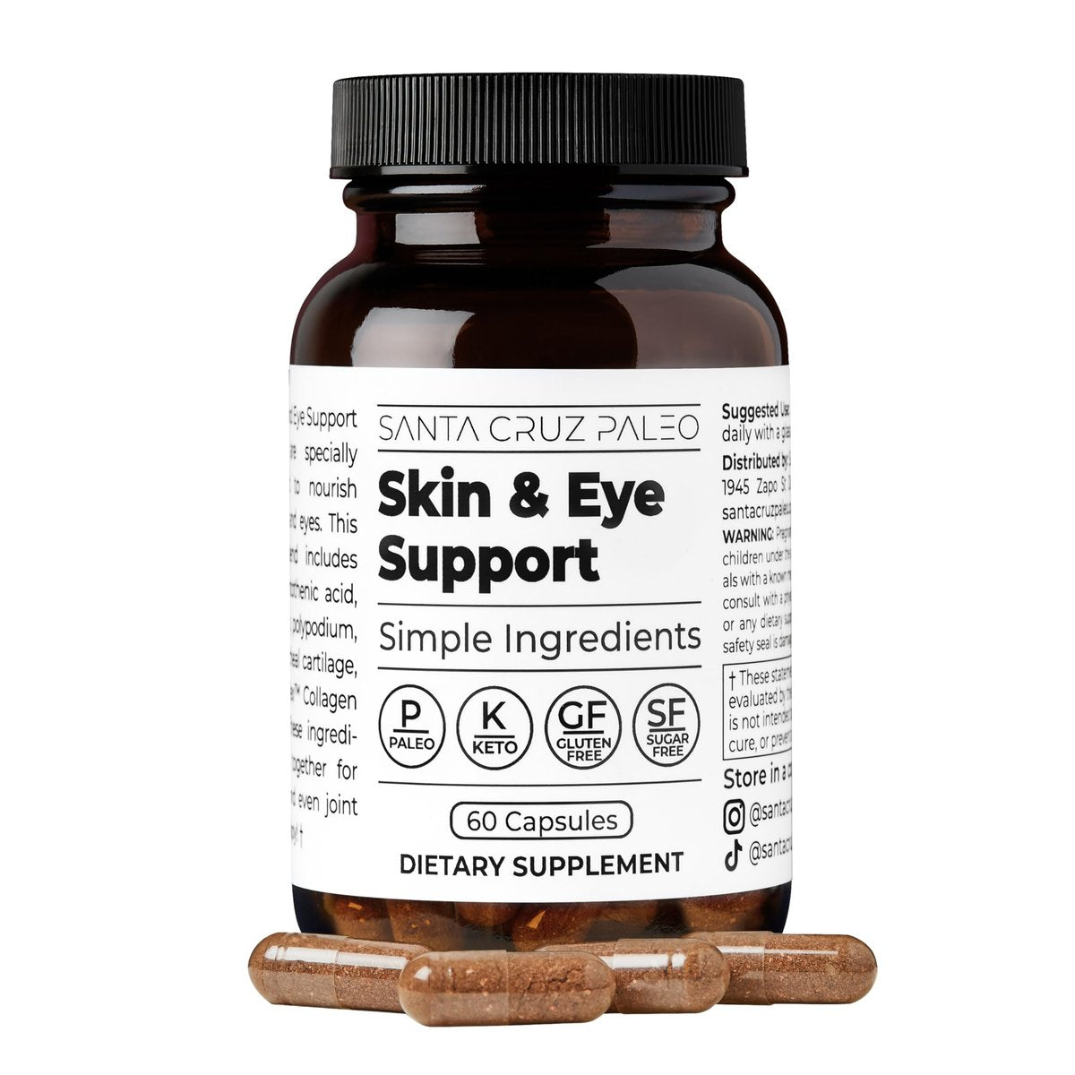 Santa Cruz Paleo Haut- & Augen-Kapseln, Tägliche Formel für Hautbild & Augenpflege, Saubere Inhaltsstoffe, Glutenfrei, Keto & Paleo Freundlich, 60 Kapseln
