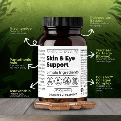 Santa Cruz Paleo Haut- & Augen-Kapseln, Tägliche Formel für Hautbild & Augenpflege, Saubere Inhaltsstoffe, Glutenfrei, Keto & Paleo Freundlich, 60 Kapseln