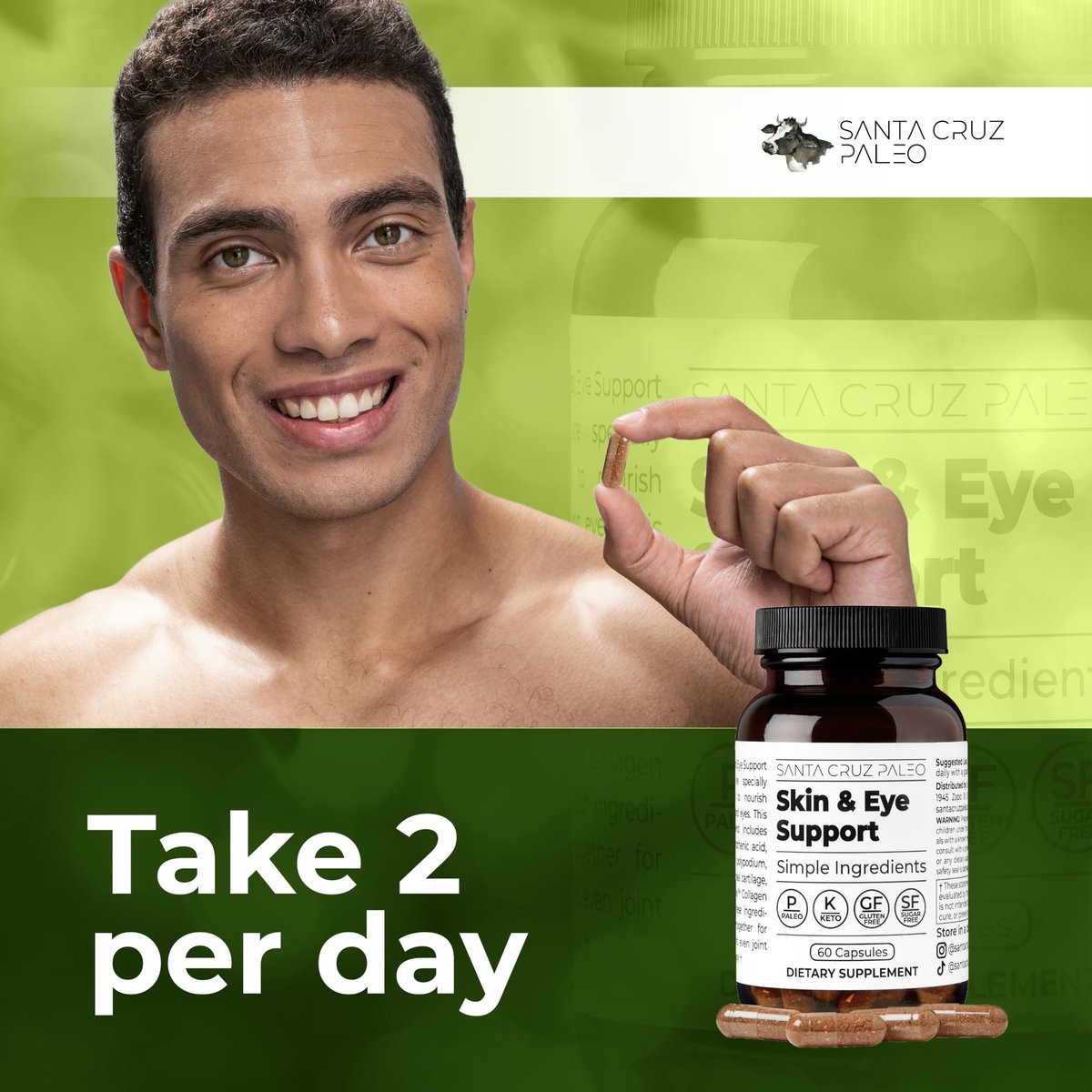 Santa Cruz Paleo Haut- & Augen-Kapseln, Tägliche Formel für Hautbild & Augenpflege, Saubere Inhaltsstoffe, Glutenfrei, Keto & Paleo Freundlich, 60 Kapseln