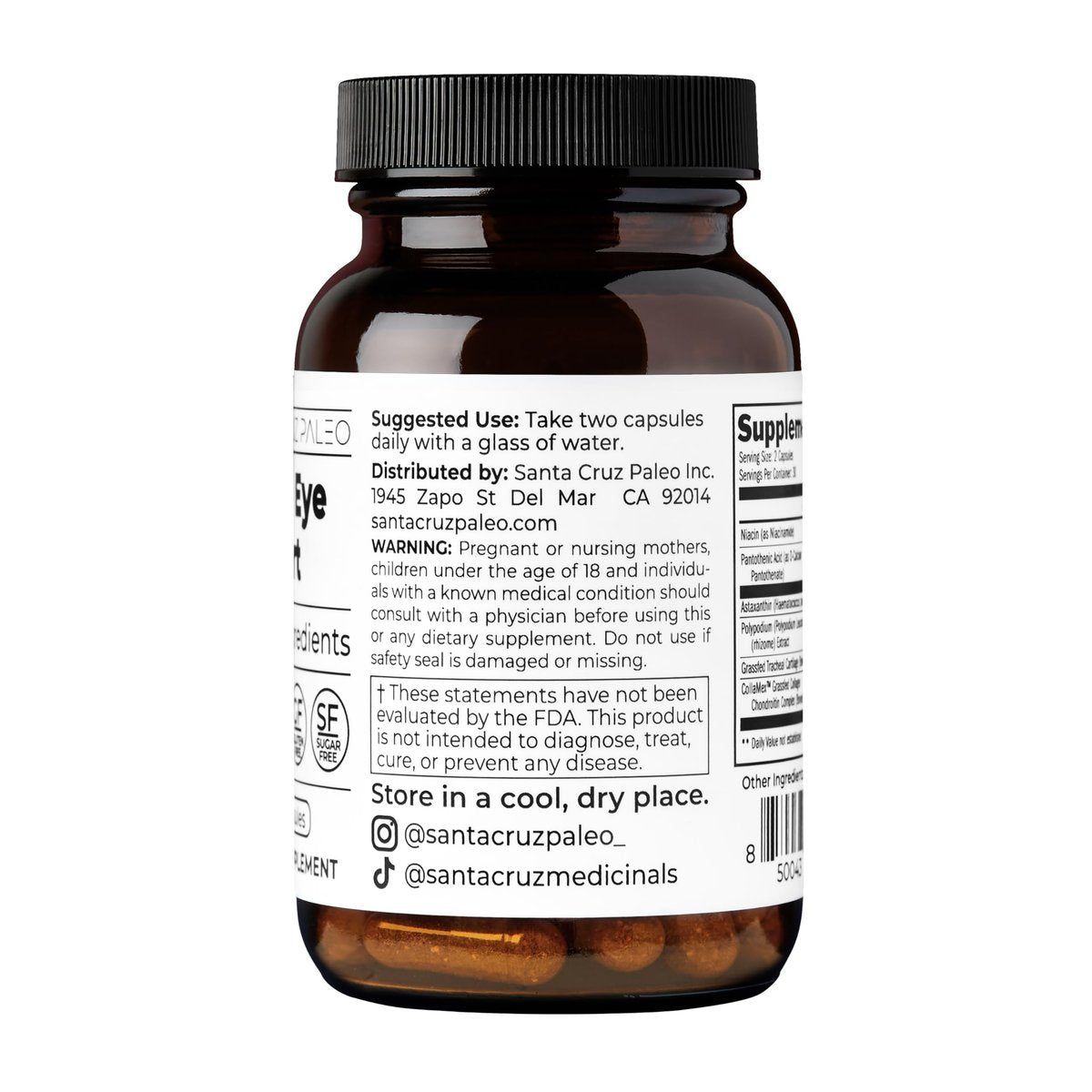 Santa Cruz Paleo Haut- & Augen-Kapseln, Tägliche Formel für Hautbild & Augenpflege, Saubere Inhaltsstoffe, Glutenfrei, Keto & Paleo Freundlich, 60 Kapseln