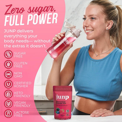 JUNP Zuckerfreie Elektrolyt-Pulver-Päckchen für Wasser – Sofortige Hydratation mit Salz & Kalium, Null Kalorien, Kein Zucker, Keto-freundlich, Wilde Beere, 5er-Pack