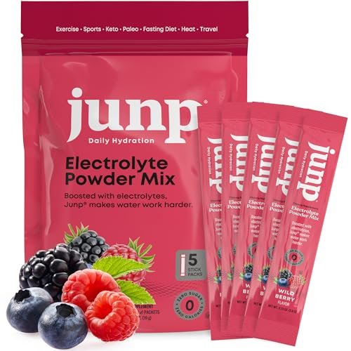 JUNP Zuckerfreie Elektrolyt-Pulver-Päckchen für Wasser – Sofortige Hydratation mit Salz & Kalium, Null Kalorien, Kein Zucker, Keto-freundlich, Wilde Beere, 5er-Pack