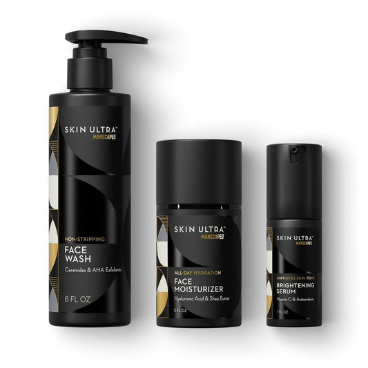 MANSCAPED® Skin Ultra™ Daily Regimen - Herren Hautpflege Set mit Gesichtsreiniger, Feuchtigkeitscreme & aufhellendem Serum, Ceramid-Komplex für Reinigung, Peeling & Hydratation