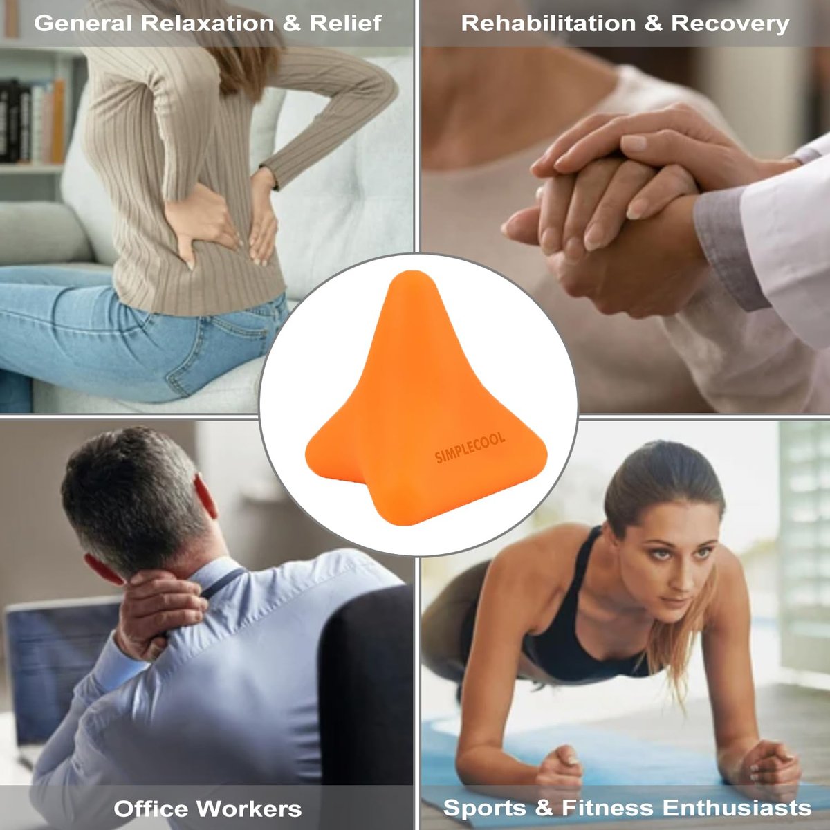 SIMPLECOOL Manuelles Triggerpunkt-Massagegerät – Kleiner Massageball für Tiefengewebe-Myofasziale Entspannung, Physiotherapie, Plantarfasziitis, Muskelknoten, Psoas, Hüftbeuger, Iliacus – 3×2,6 Zoll (Orange)
