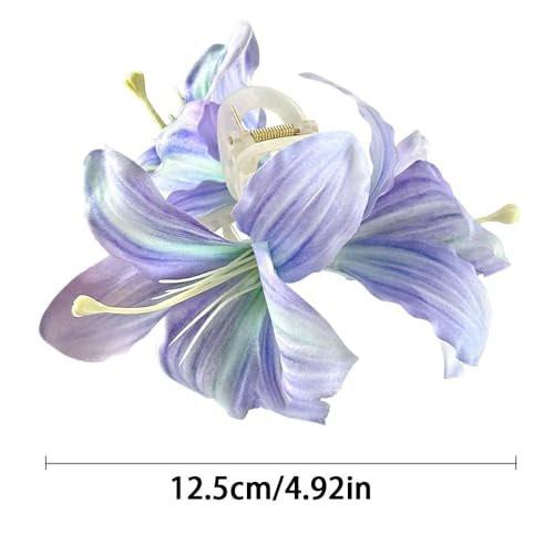Lila Lilienblüten Krallen-Clip für Frauen – Hawaii Blumen Haarspange für stylische Beach-Frisuren, für dünnes und dickes Haar, Französische Blumen-Claw-Clip, Haarschmuck