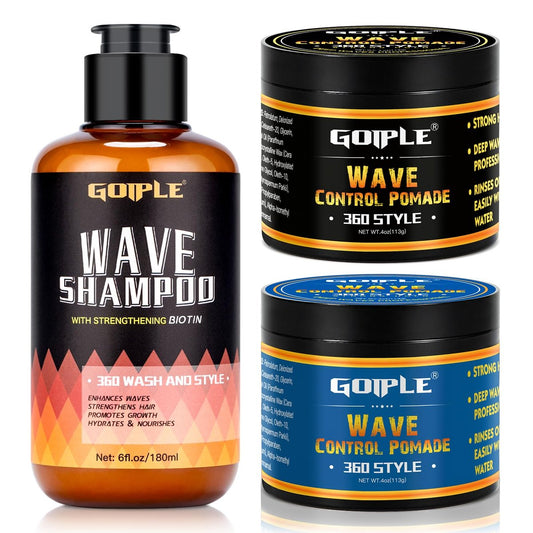 Natural Wave Pomade Strong Hold Easy Wash 360 Wave Training Hair Cream – Wasserbasierte Wellencreme für Männer mit Feuchtigkeitskontrolle – 360 Waves Shampoo für schwarze Männer