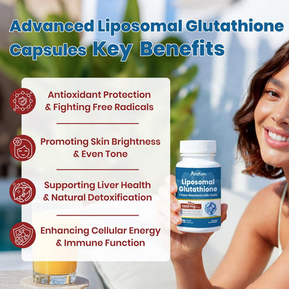 Arofum Liposomales Glutathion 1000mg mit Resveratrol & Mariendistel | Hochabsorbierendes reduziertes Glutathion liposomales Nahrungsergänzungsmittel | 120 vegane Kapseln für Hautgesundheit, Immun- & Leberunterstützung