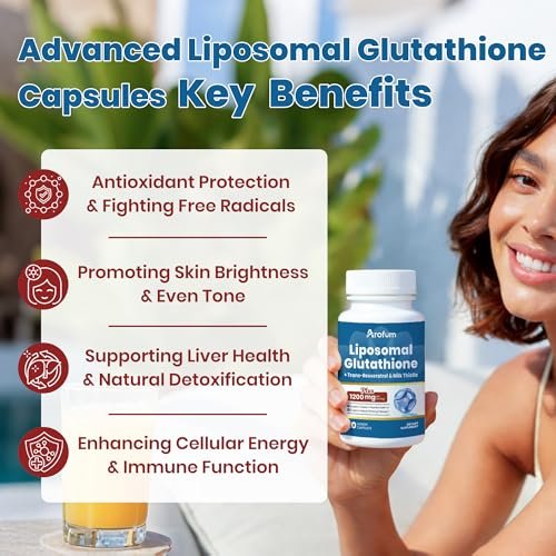 Arofum Liposomales Glutathion 1000mg mit Resveratrol & Mariendistel | Hochabsorbierendes reduziertes Glutathion liposomales Nahrungsergänzungsmittel | 120 vegane Kapseln für Hautgesundheit, Immun- & Leberunterstützung