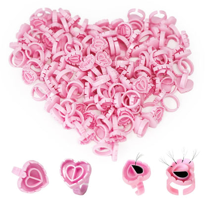 MIUXIA 300 Stück Wimpernkleberinge – Herzförmige Wimpernringe für Wimpernverlängerungen, Wimpernkleberinge für Wimperntechniker, Pink