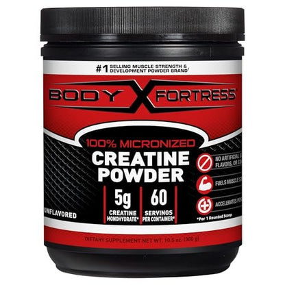 Body Fortress 100% Kreatin Monohydrat Pulver – ungesüßt, mikronisiertes Kreatin für Muskelaufbau, Kraft & Erholung – 5 g pro Portion – 10,5 Unzen