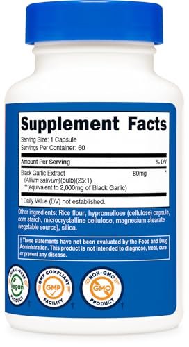 Nutricost Schwarzer Knoblauch Extrakt 60 Kapseln - 60 Portionen pro Flasche, gealterter schwarzer Knoblauch, vegan, glutenfrei, GMO-frei