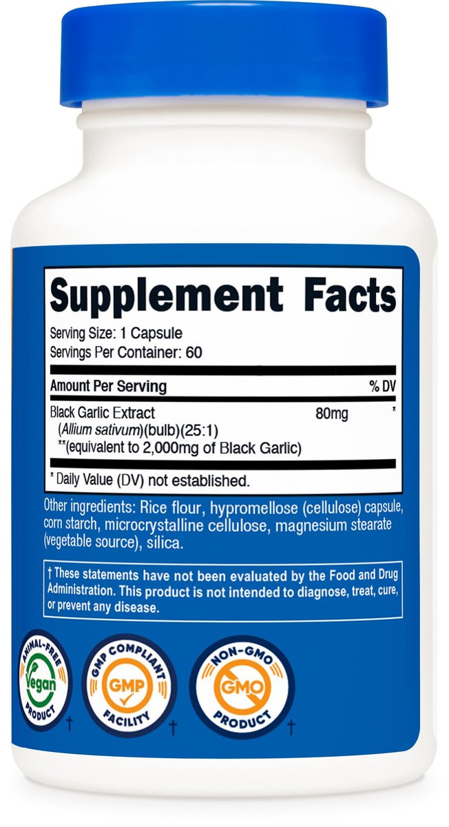 Nutricost Schwarzer Knoblauch Extrakt 60 Kapseln - 60 Portionen pro Flasche, gealterter schwarzer Knoblauch, vegan, glutenfrei, GMO-frei