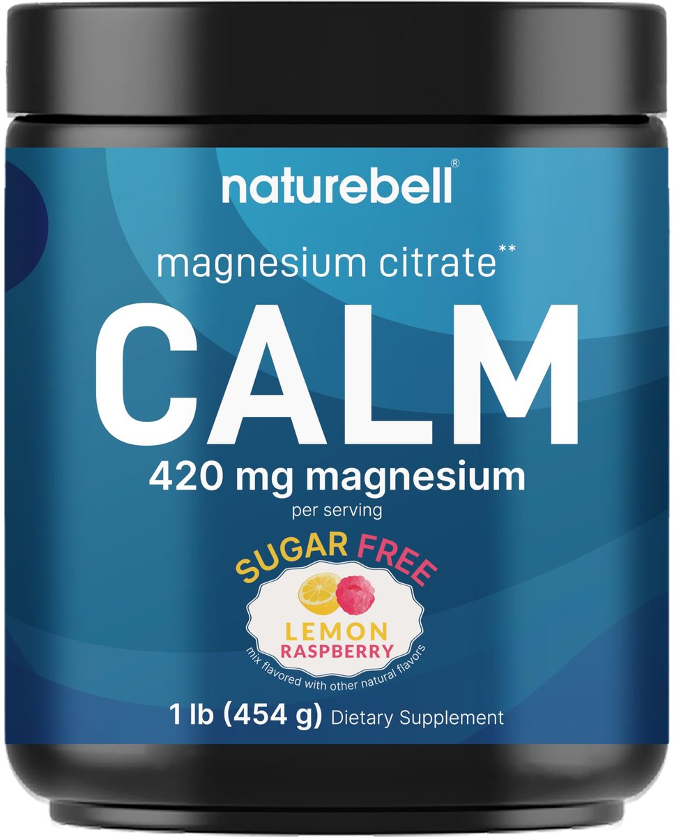 Calm Magnesium Pulver, 1lb | Trinkmischung für Schlaf, Muskeln, Knochen & Stimmung – Zuckerfreier Zitronen-Himbeer-Geschmack – Chelatiertes Magnesiumcitrat für hohe Absorption – Vegan, Nicht-GVO
