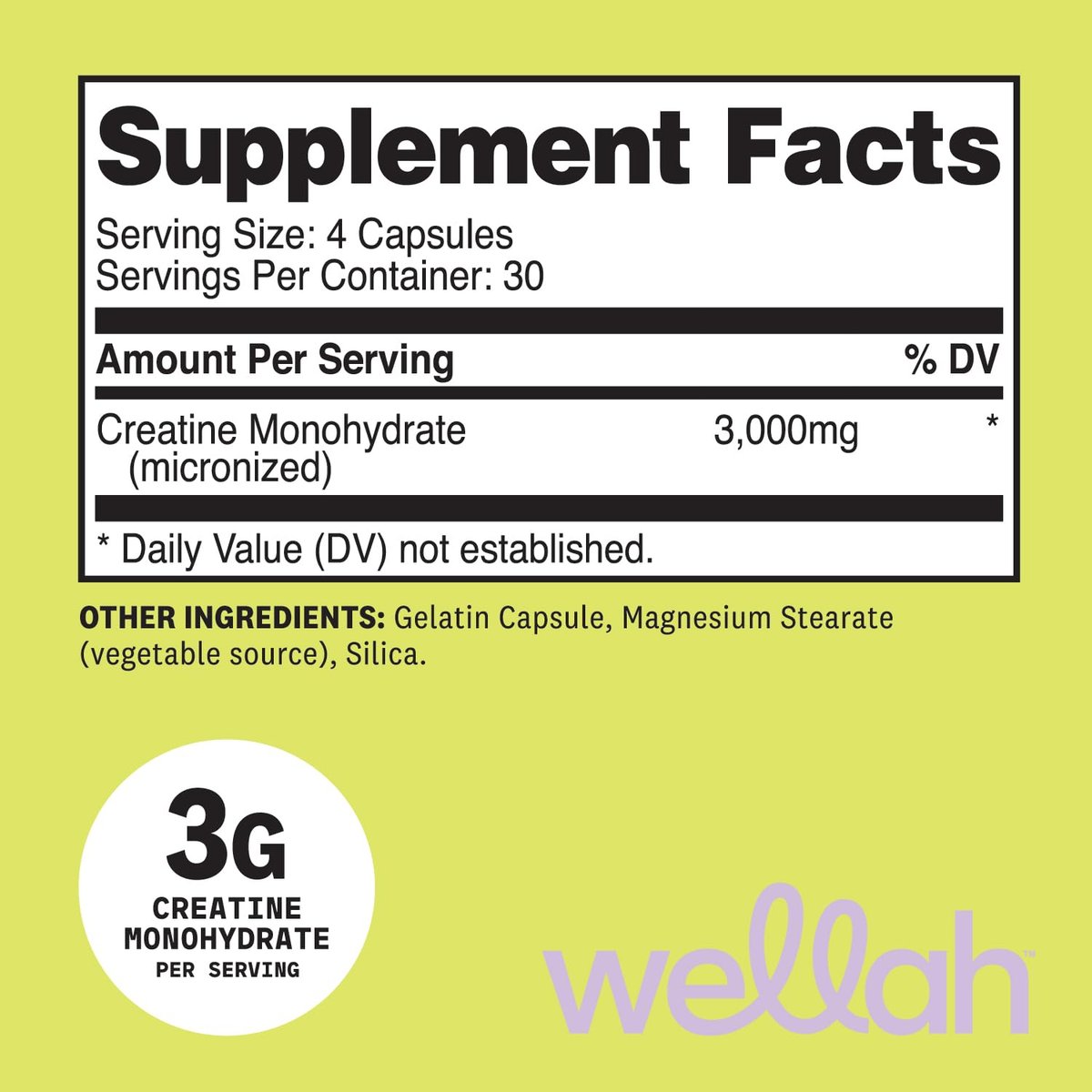 Wellah Creatin Monohydrat Kapseln (3000 mg) 120 Kapseln – Mikronisiertes Creatin, 30 Portionen