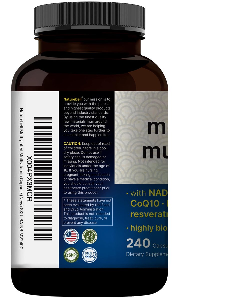 Methylierte Multivitamine für Männer und Frauen, 240 Kapseln | 27-in-1 Formel mit Vitamin B-Komplex, C, D3, K2, NAD, NAC, CoQ10, Resveratrol, Magnesium, Zink & mehr | Tägliche essentielle Vitamine