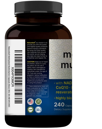Methylierte Multivitamine für Männer und Frauen, 240 Kapseln | 27-in-1 Formel mit Vitamin B-Komplex, C, D3, K2, NAD, NAC, CoQ10, Resveratrol, Magnesium, Zink & mehr | Tägliche essentielle Vitamine