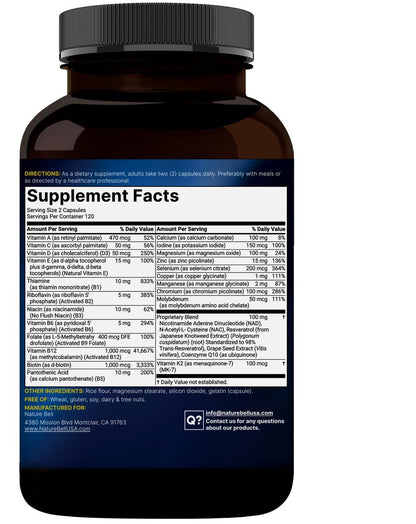 Methylierte Multivitamine für Männer und Frauen, 240 Kapseln | 27-in-1 Formel mit Vitamin B-Komplex, C, D3, K2, NAD, NAC, CoQ10, Resveratrol, Magnesium, Zink & mehr | Tägliche essentielle Vitamine