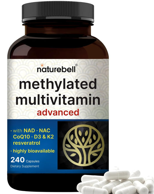 Methylierte Multivitamine für Männer und Frauen, 240 Kapseln | 27-in-1 Formel mit Vitamin B-Komplex, C, D3, K2, NAD, NAC, CoQ10, Resveratrol, Magnesium, Zink & mehr | Tägliche essentielle Vitamine