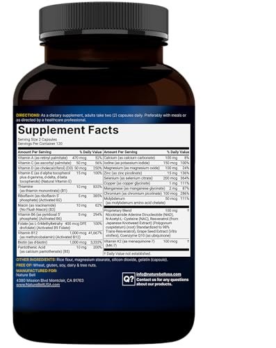 Methylierte Multivitamine für Männer und Frauen, 240 Kapseln | 27-in-1 Formel mit Vitamin B-Komplex, C, D3, K2, NAD, NAC, CoQ10, Resveratrol, Magnesium, Zink & mehr | Tägliche essentielle Vitamine